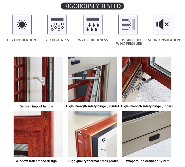 Tempered Glass Aluminium Doors and Windows Casement Windows Hurricane Impact Windows with Ss Mosquito Screen