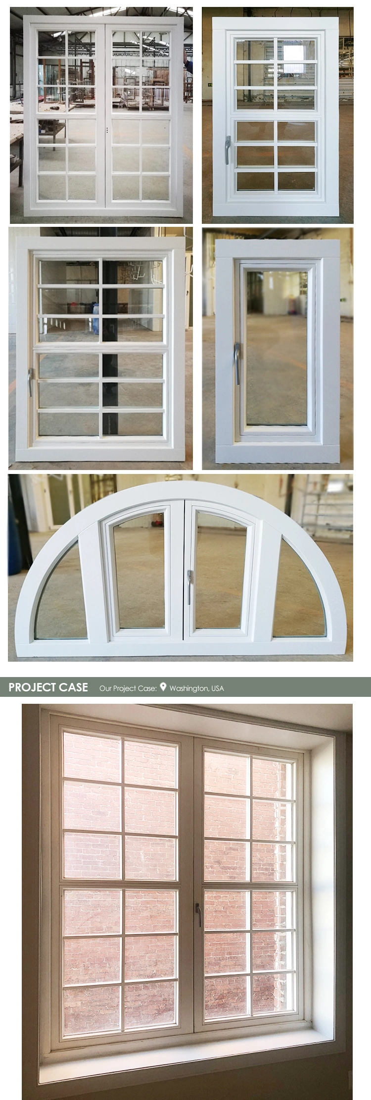 White Pine Wood French Window Simulating Double Hung Window