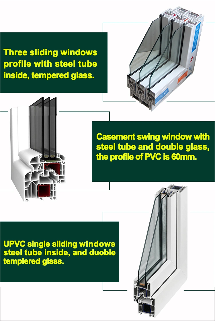 Chinese Manufacturer Cheap Price UPVC Windows Plastic Window Building Material Conch Profile PVC Windows UPVC Sliding Windows Hurricane Impact Windows
