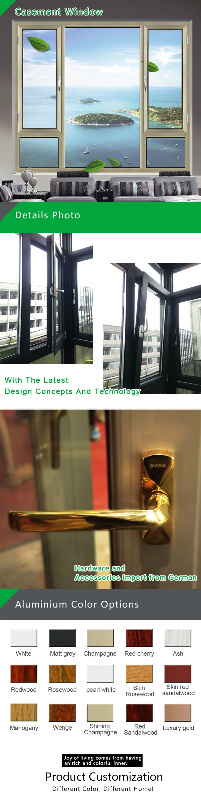 Thermal Insulated Aluminum Window/Aluminium Opening Window with Double Glazed