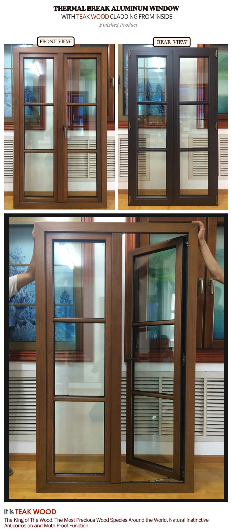 Solid Oaken Wood Thermal Break Aluminum Composite Window