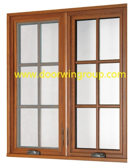 Double Glazing Aluminum Wood Windows, American Casement Style Solid Wood Aluminum Casement Windows
