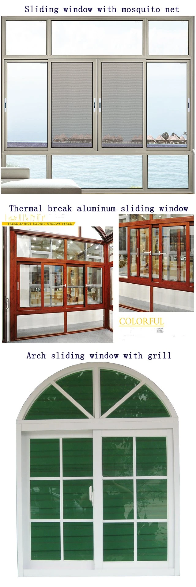 Aluminium Profile Sliding Windows with Stainless Steel Wire Mesh