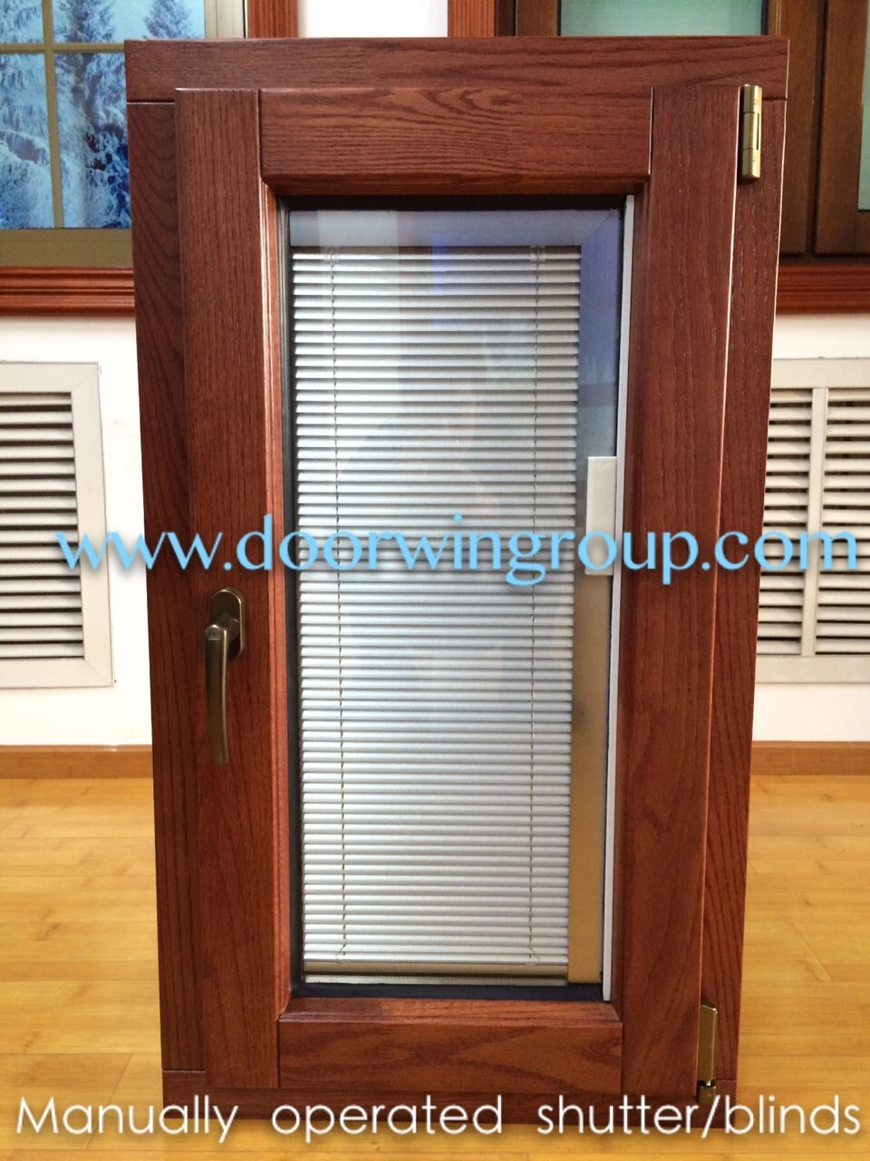 Wood Aluminium Window with Internal Shutters, Aluminium Windows with Solid Wood Cladding (Built-In Shutter)