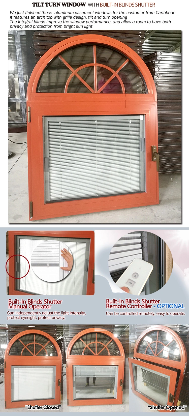 Brown Color Aluminum Wood Windows with Grills