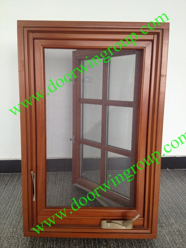 Wood Color Aluminum Casement Window, European & American Casement Style Aluminium Wooden Window