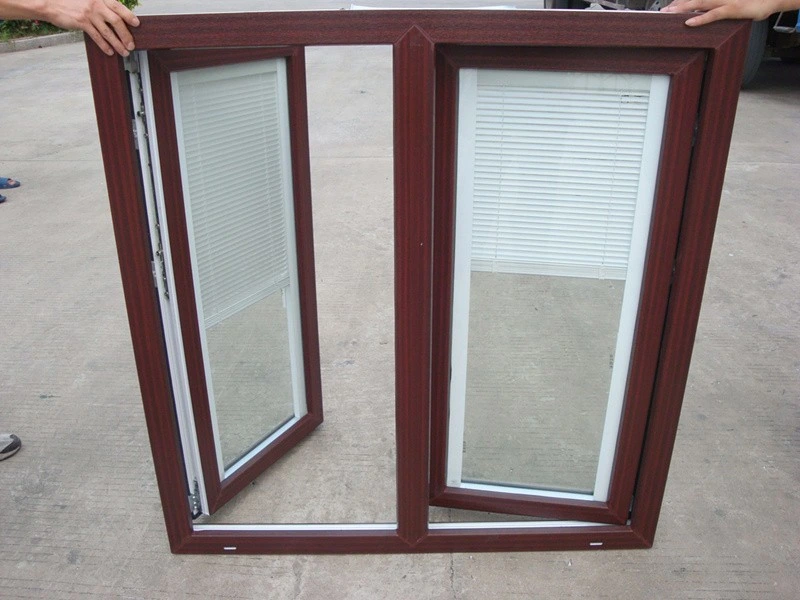 Tilt&Turn Open PVC Plastic Window with Steel Inside Wooden Color Shutter Into Glass New Design