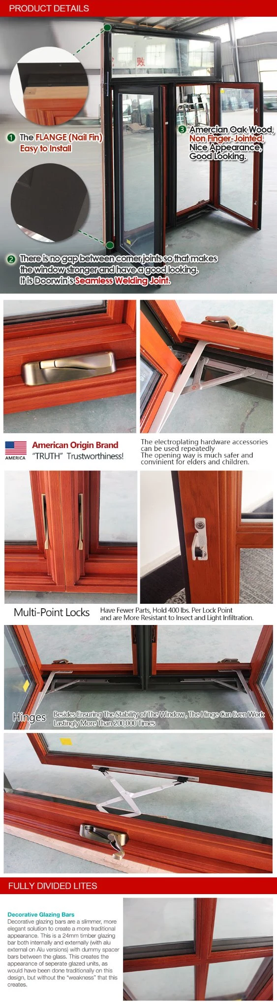 American Style Casement Window with Crank Handle, Round Top Window