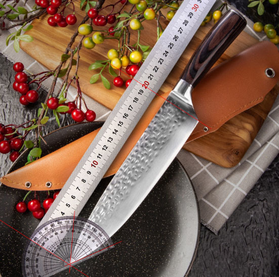 Professional Chef Knife-Japanese Stainless Steel-Kitchen Chef's Knife 8 Inch with Hammered Blade Finish-Wood Handle
