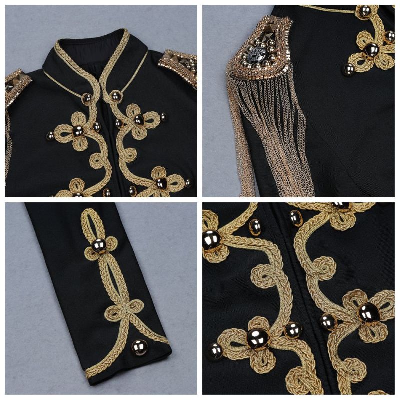 Ladies Shoulder Strap Tassels Embroidered Long Sleeve Small Jacket