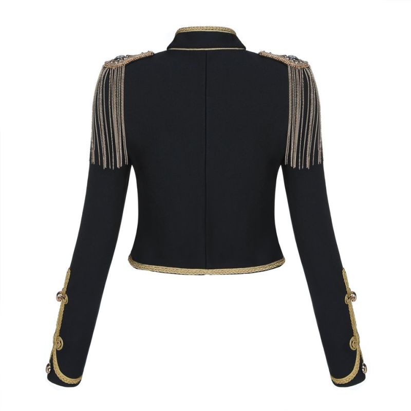 Ladies Shoulder Strap Tassels Embroidered Long Sleeve Small Jacket