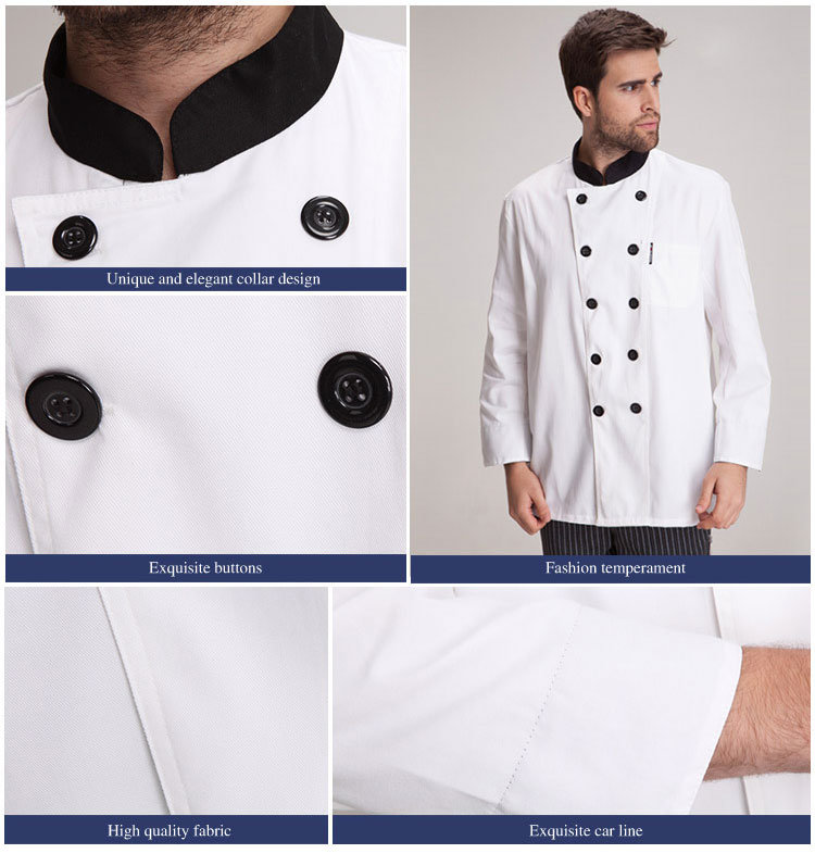 Double-Breasted Long Sleeve White Executive Japanese Chef Uniform with Restaurant Uniform
