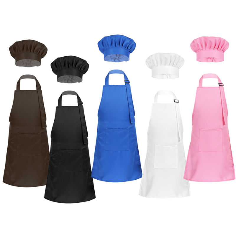 Child Adjustable Apron and Chef Hat Set Kitchen Cooking Uniform