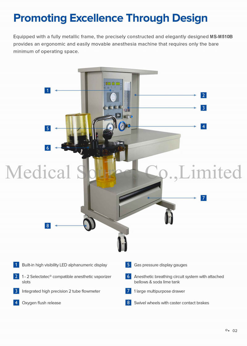 (MS-510B) High Quality Anesthesia with Two Vaporizer Anesthesia Machine for Surgery Operation