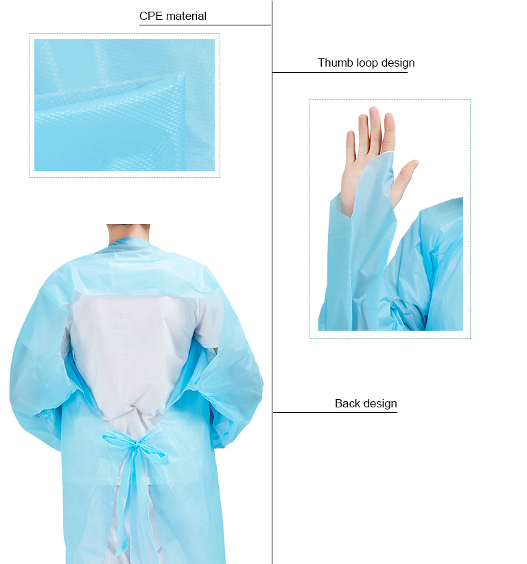 Waterproof CPE Isolation Gown Protective Long Sleeve Apron