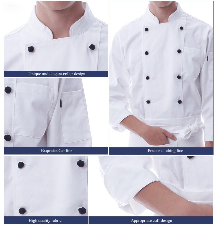 French Chef Coat Cook Uniform Black for Restaurant