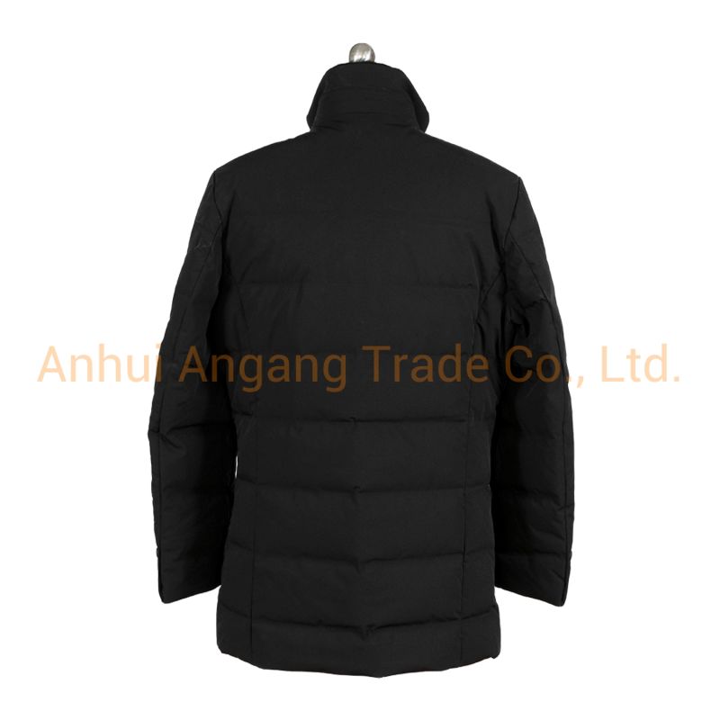 Black Long Cotton-Padded Jacket Long Vertical Collar Jacket for Men