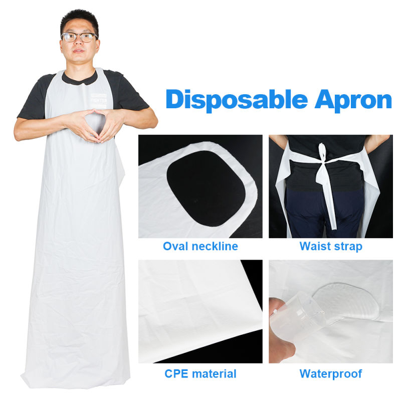 Customized Disposable Plastic Aprons Waterproof Medical Kitchen Apron Eco-Friendly CPE Apron Disposable White CPE Apron for Workshop