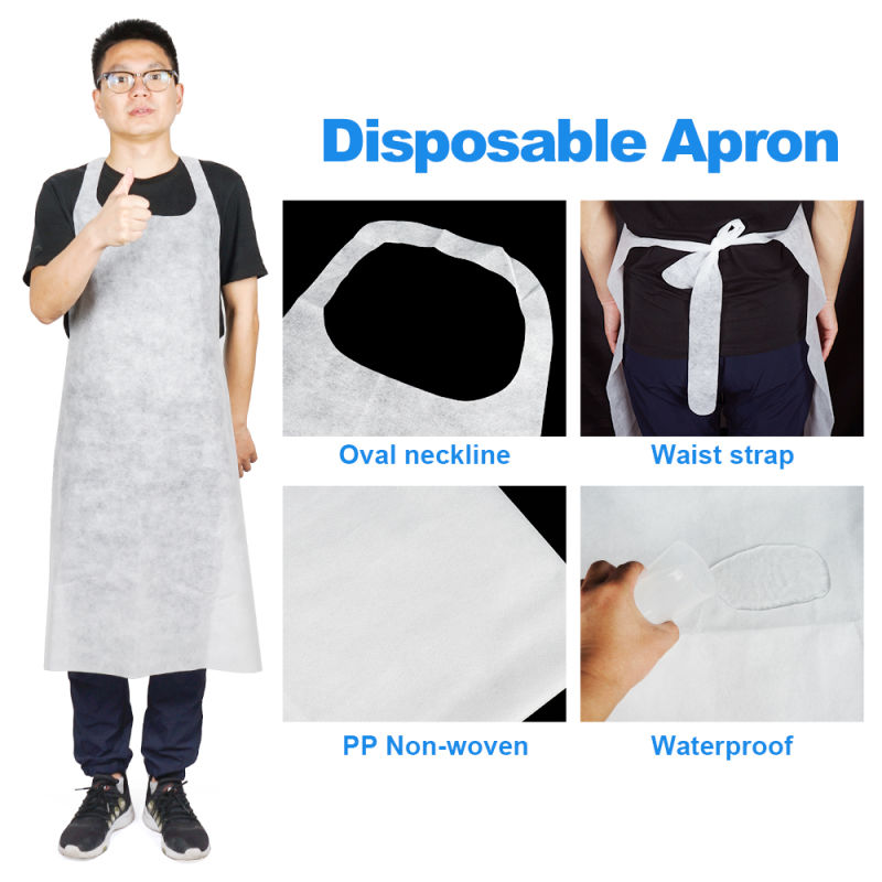 Best Quality Waterproof Biodegradable Eco-Friendly Disposable Non Woven PP Apron Waterproof White Disposable Personal Civil Apron