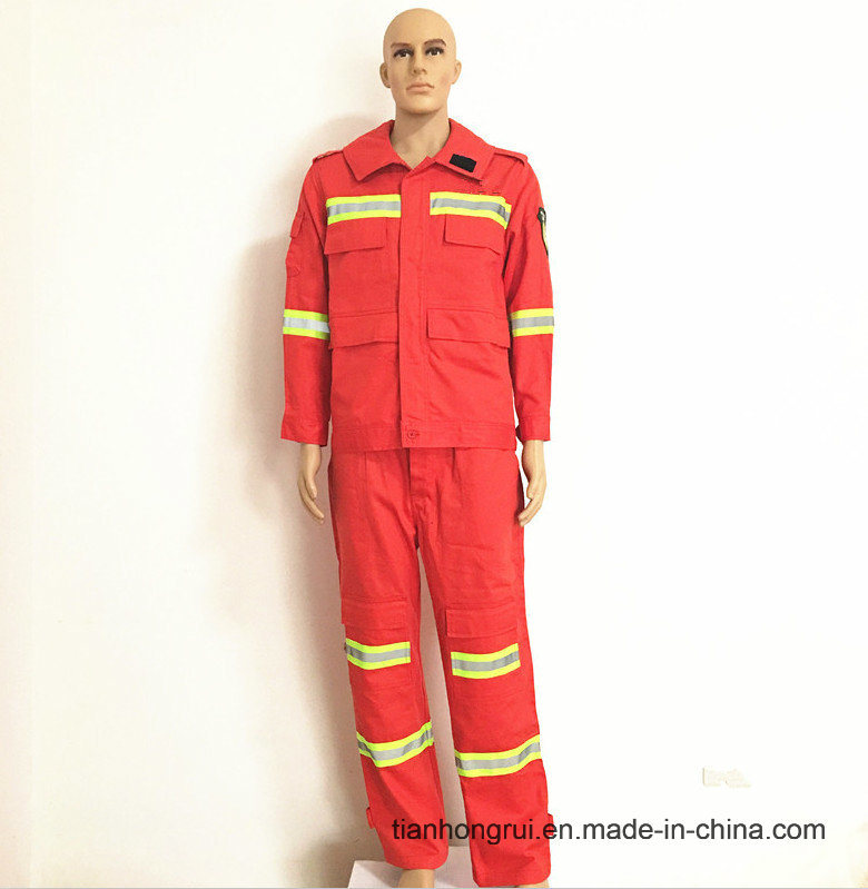 Unisex Fr Soft Weight Red Functional Hi-Vis Protection Workwear with Stripes/Magic Tape