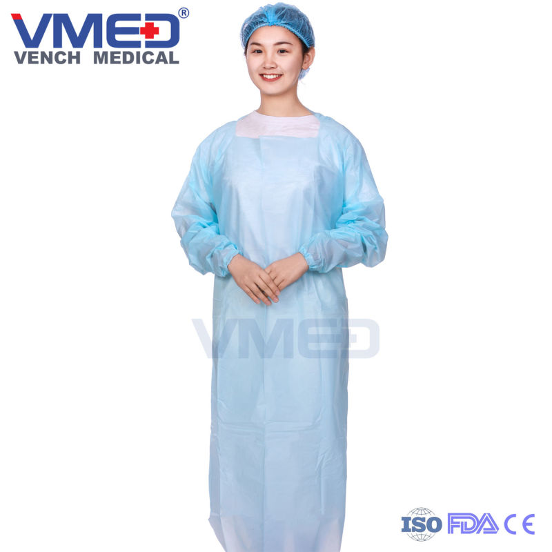 Wholesable Long Sleeve Blue Plastic Waterproof CPE Disposable Apron