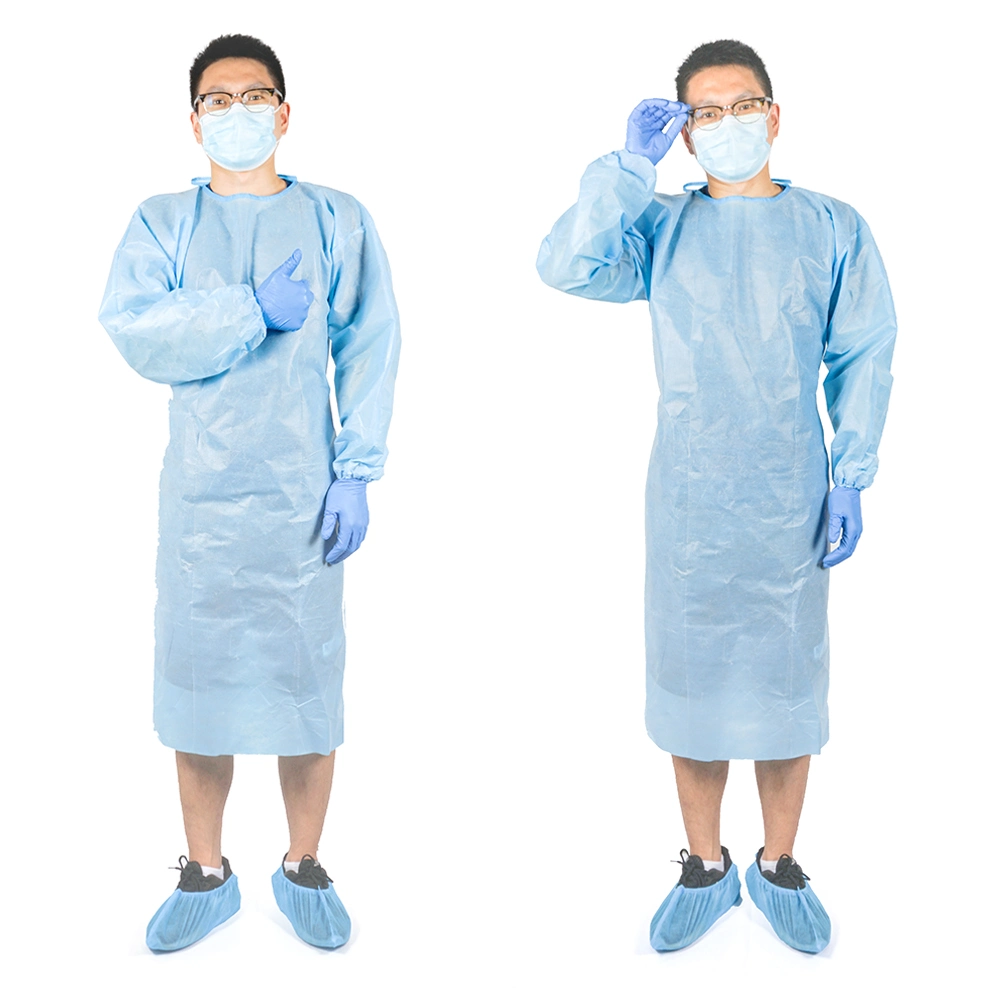 PE + PP Non Woven Blue Disposable Protective Clothing, Medical Isolation Gowns, Elastic Cuffs Protective Coverall Examination Aprons for Women Men