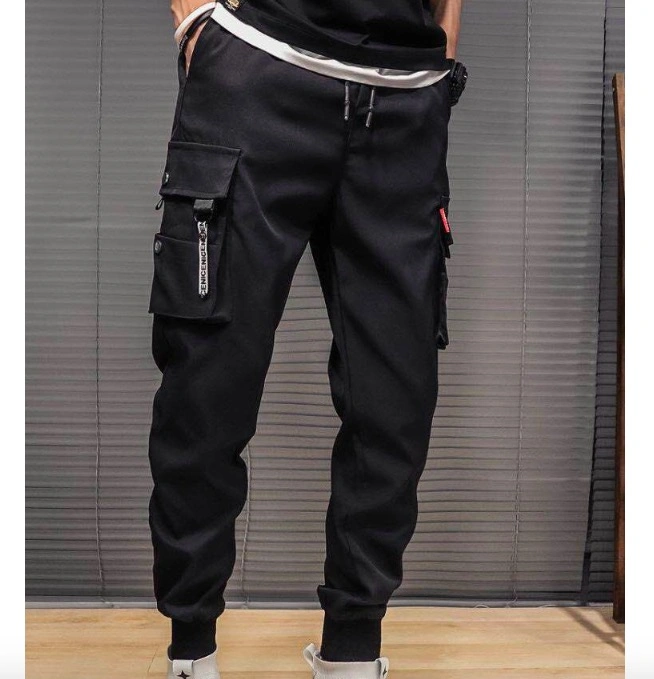 Men Multi-Pocket Elastic Waist Design Harem Pant Street Punk Hip Hop Red Casual Trousers Joggers