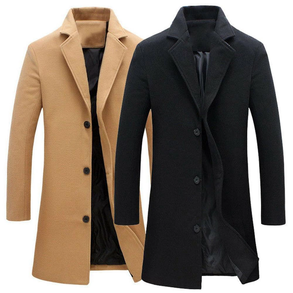 Fashion Woolen Coat Solid Color Single-Breasted Lapel Long Business Jacket