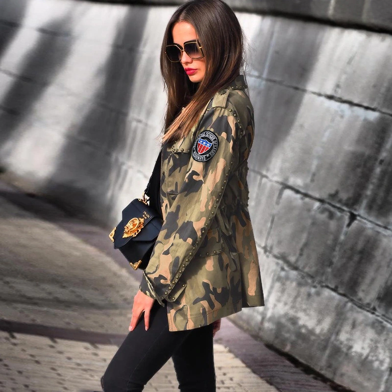 Factory Wholesale New Design Jacket Long Sleeve Woman Jacket Camo Printing Coat for Ladies