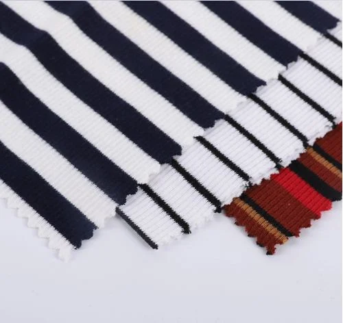 Garment Trousers T-Shirt Stretch Rib Knitted Yarn Dye Cotton Feeder Stripe Fabric