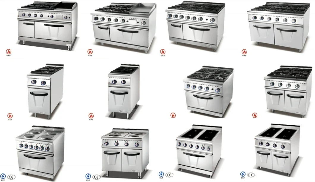 Industrial Restaurant Kitchen Use Gas Stove Cooking Range 4/6 Burner with Gas Oven