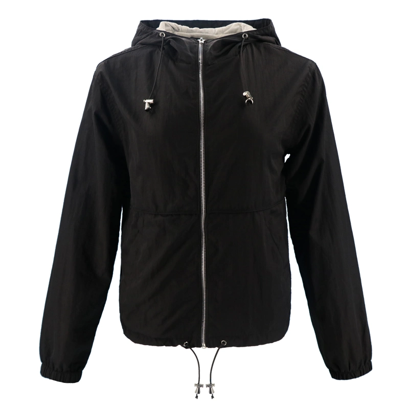 Customized Fleece Jacket with Hoodie Long Sleeve Coat Baseball Black Women Jacket
