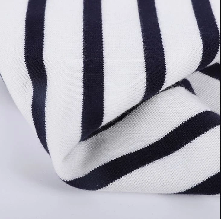 Plain Yarn Dyed Knitted 100% Cotton Feeder Stripe Jersey Fabric for Garment Trousers T-Shirt