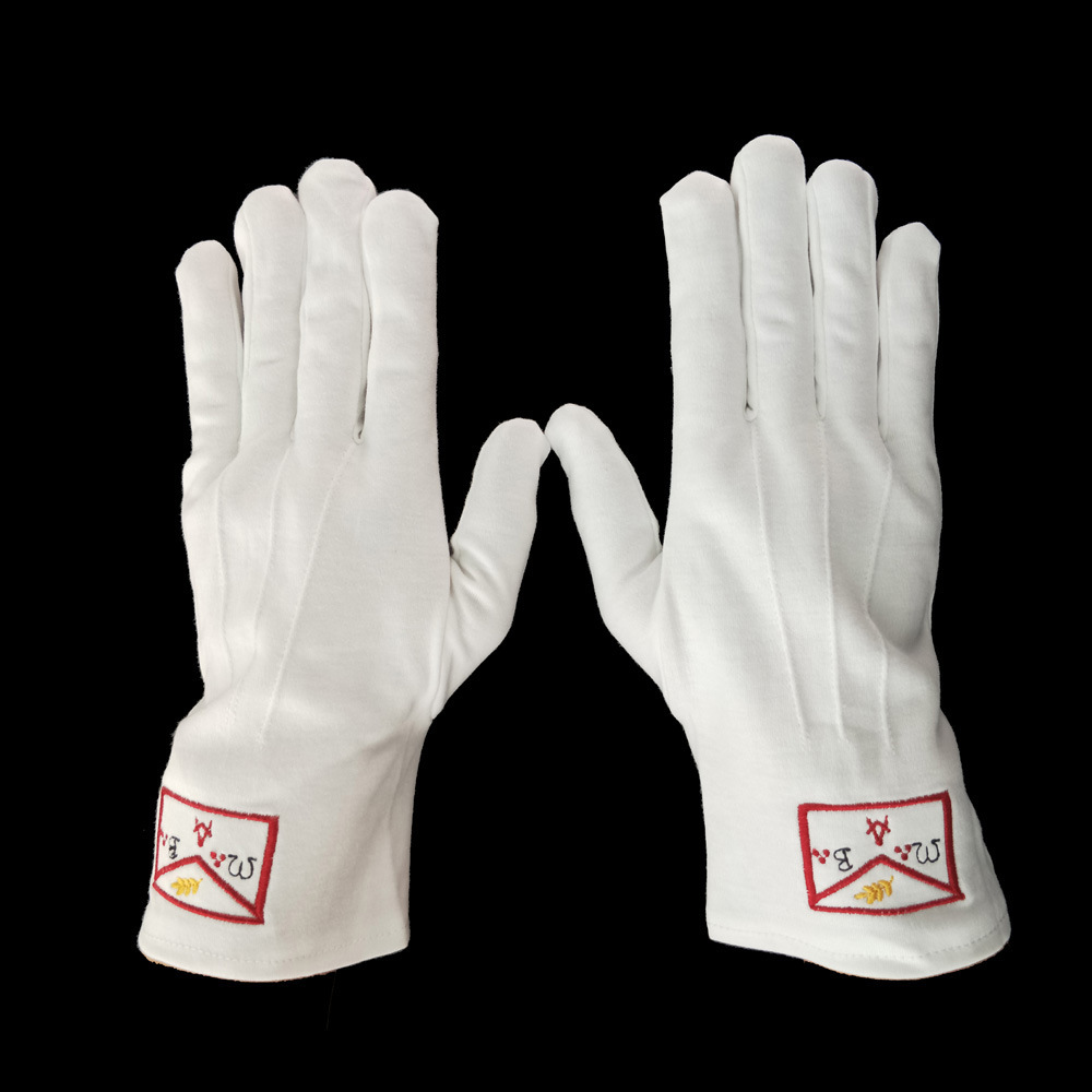 White Cotton Apron of Masonic Embroidery Gloves