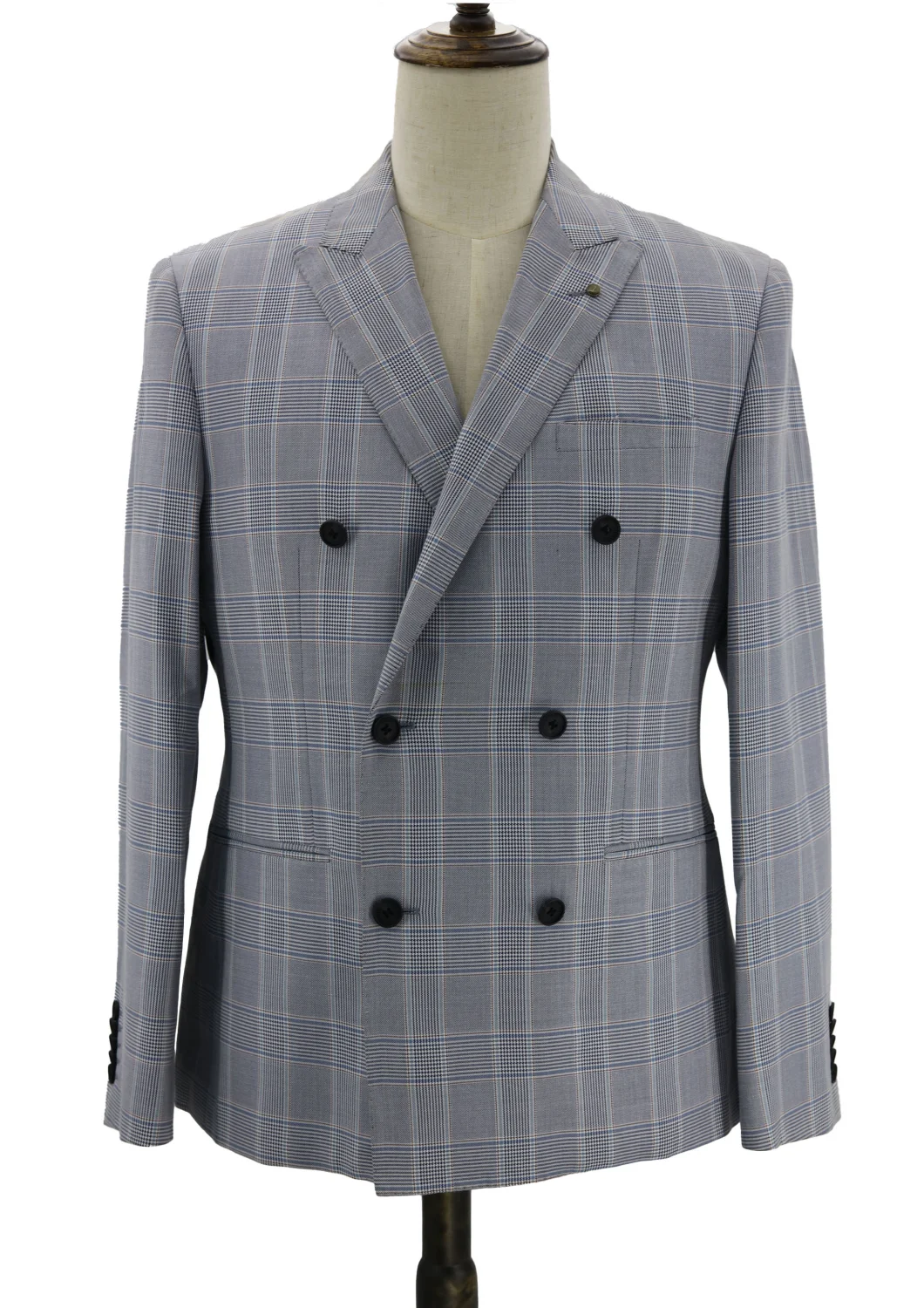 Men's Double Breasted Silm Fit Plaid Suit Jacket Check Blazer