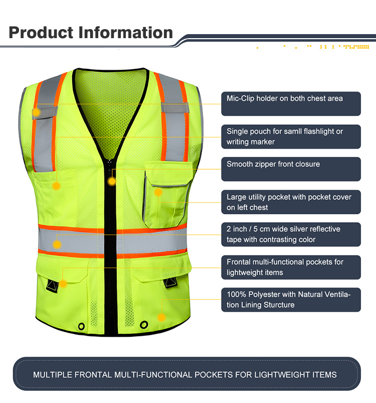 Hi-Viz Custom Logo Two Tone Work Vests Working Class 2 Construction Reflective Safety Vest