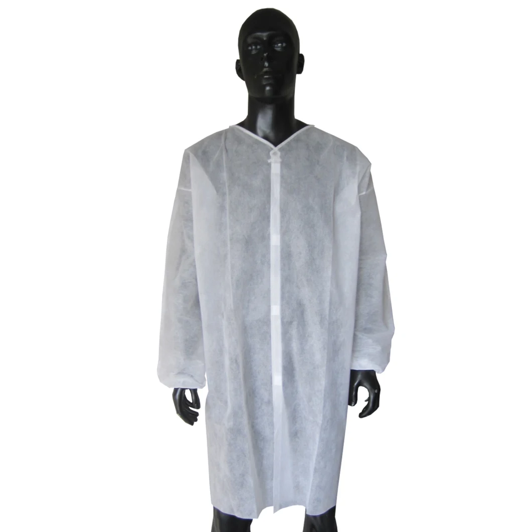 Disposable PP Nonwoven Working Gown Lab Coat with Elastic Cuffs
