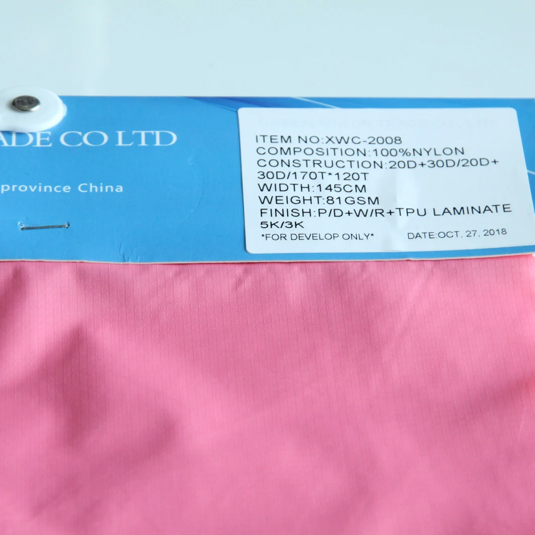 TPU Laminate Waterproof 100%Nylon Rip Stop Woven Fabric for Jackets/Shell/Down/Parka/Uniform