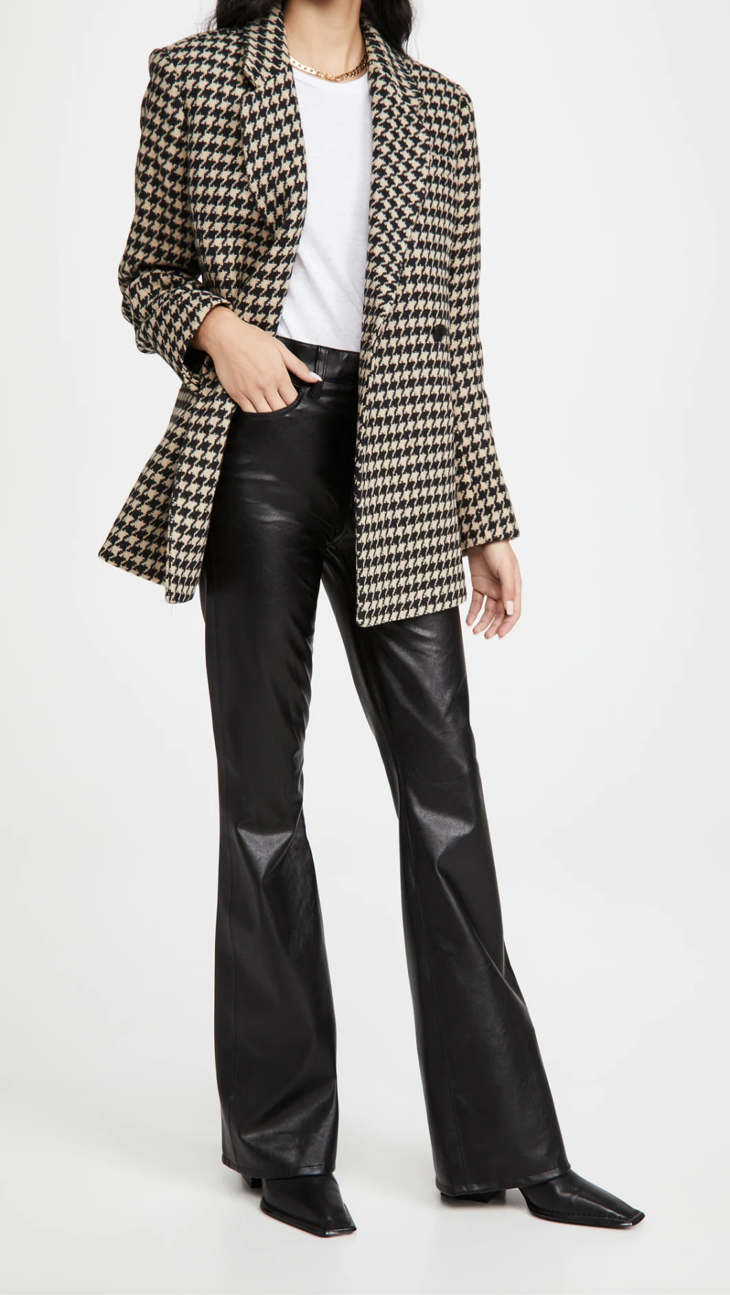 OEM Winter Thick Fashion Double-Breasted Houndstooth Print Jacquard Jacket Women Coat