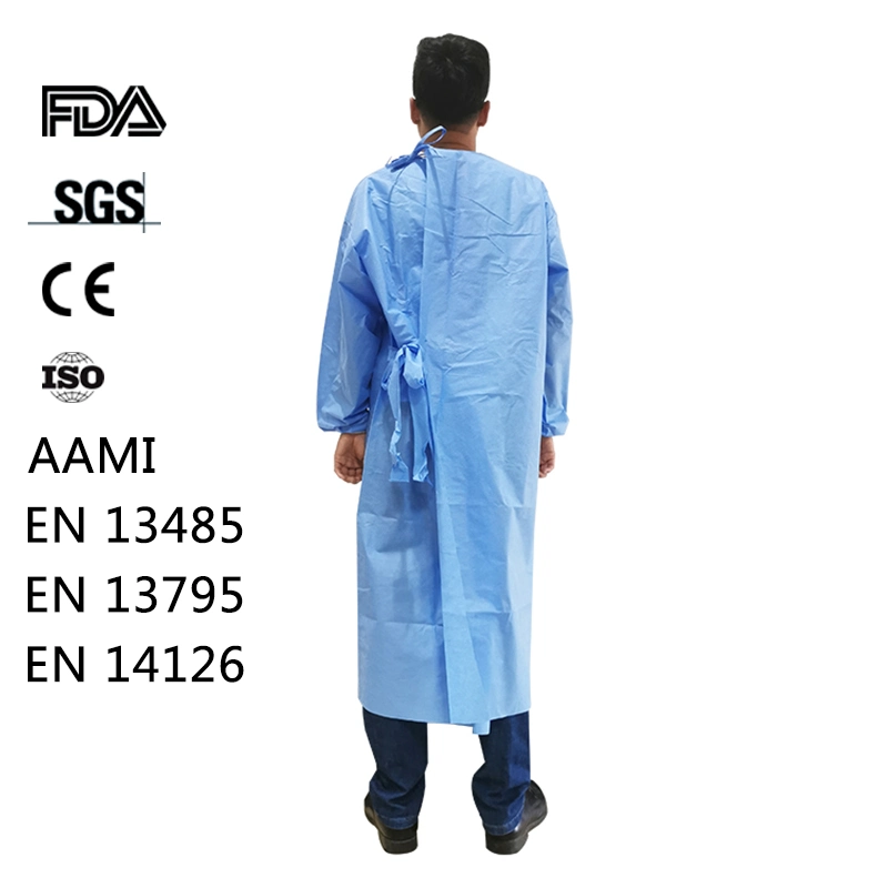 Blue Disposable Isolsation Gown 35 GSM SMS CPE PP PE Waterproof Apron AAMI PB70 Level 2 Level 3 Level 4 Dustproof Clothing Ce, SGS, ISO, En13795