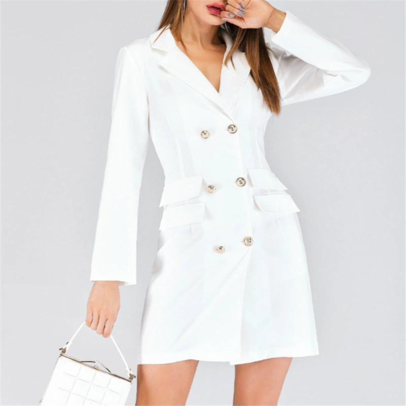Autumn and Winter New Double-Breasted Suit Fabric Jacket Dress