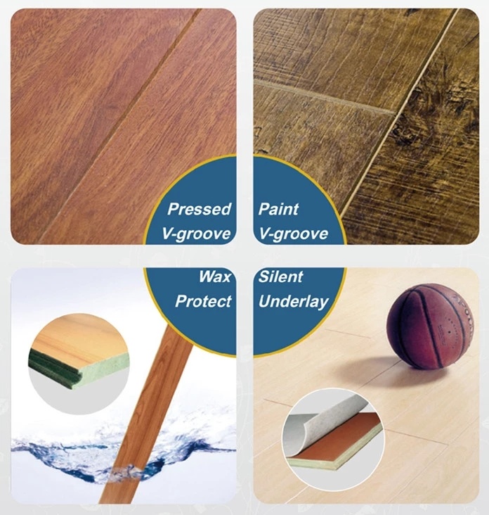 Hot Selling Teak Wood Waterproof Scratch Resistant Water Resistant 7mm 8mm 12mm Laminate Flooring/ Suelos Laminados