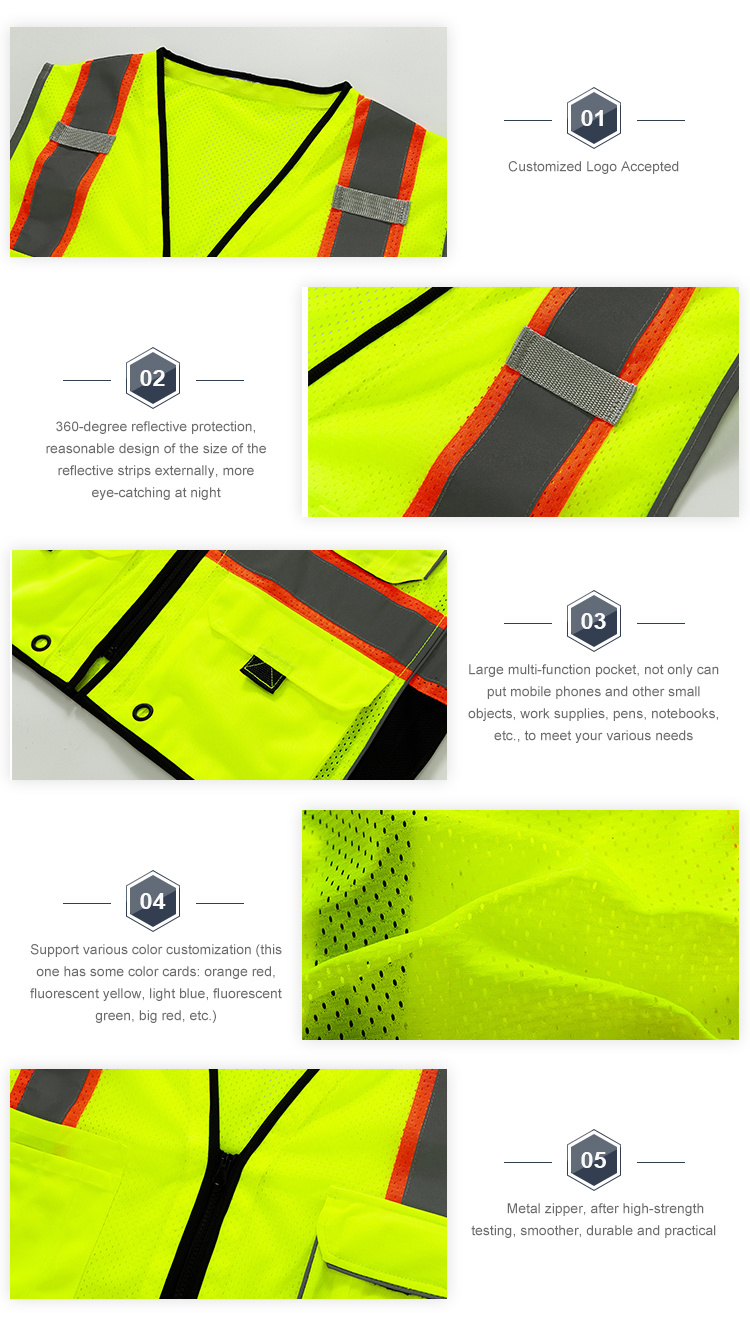 Hi-Viz Custom Logo Two Tone Work Vests Working Class 2 Construction Reflective Safety Vest