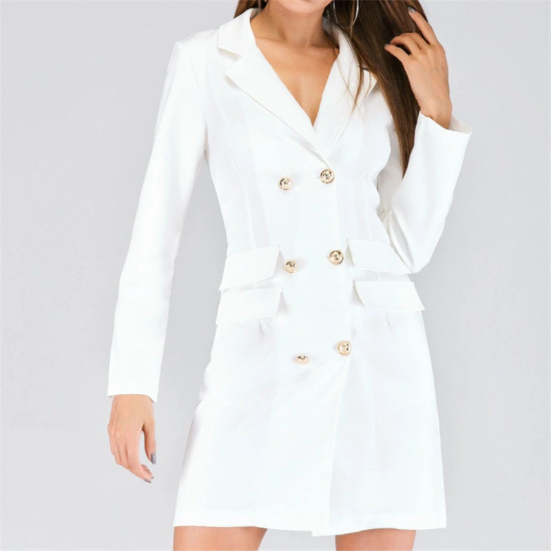 Autumn and Winter New Double-Breasted Suit Fabric Jacket Dress