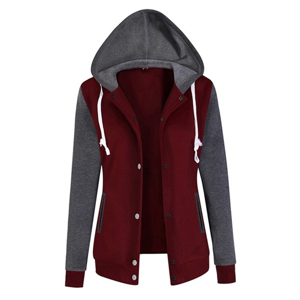Casual Stitching Long Sleeve Hooded Single Breasted Jacket