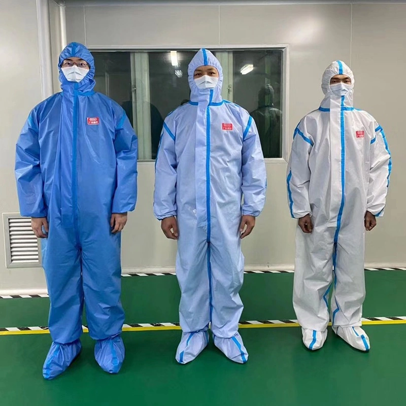 Protective Clothing SMS Non-Woven Siamese Waterproof Oilproof Dustproof Protective Spray Clothes Isolate Overalls