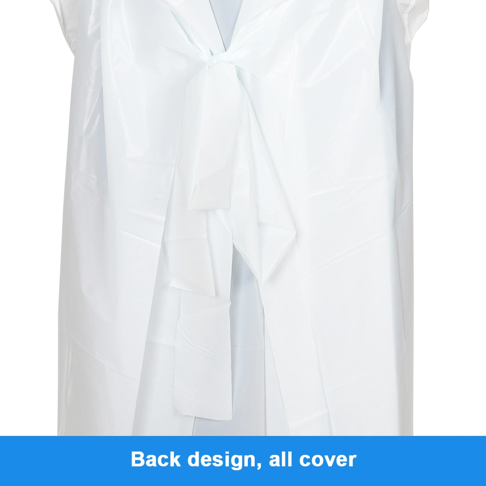 Disposable Protective CPE Gown Isolation Plastic Gown Disposable Protective Non Medical Plastic Waterproof Apron White CPE Gown for Industry Hospital