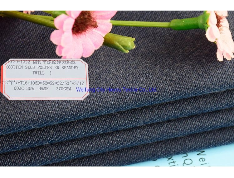 Fashion Fabric Cotton Slub Polyester Twill Fabric for Workwear/Clothing