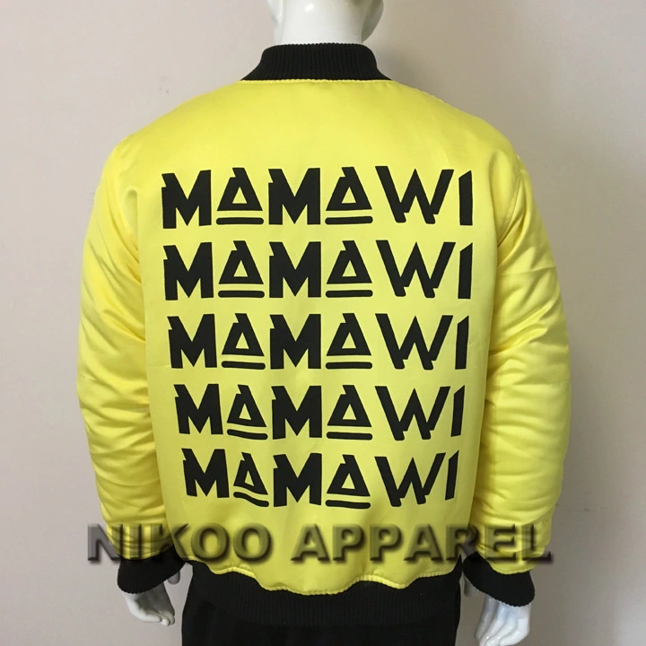 Fashion Custom Printed Logo Bomber Jacket Yellow Bomber Jacket with Cotton Padding