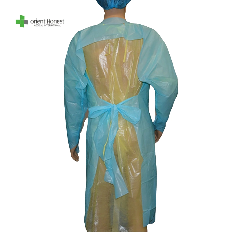 Disposable Waterproof Isolation Arpons Medical Surgical Plastic Aprons Disposable CPE Aprons Long Sleeves with Thump